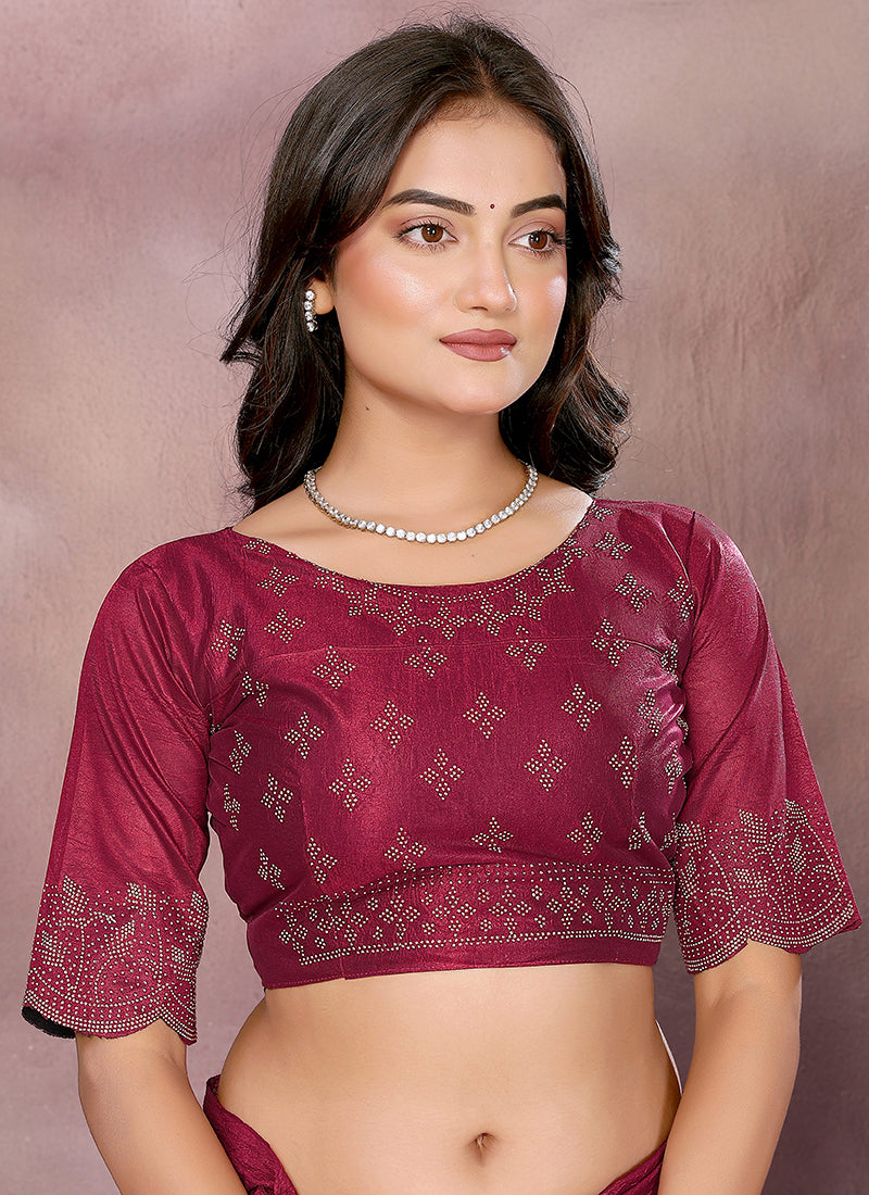 Vellora Maroon Lycra Swarovski Stone Work Designer Saree
