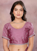 Thumbnail for Vellora Dusty Pink Vichitra Silk Embroidery Work Saree