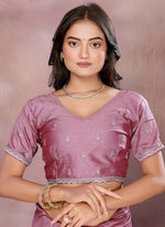 Thumbnail for Vellora Dusty Pink Vichitra Silk Embroidery Work Designer Saree