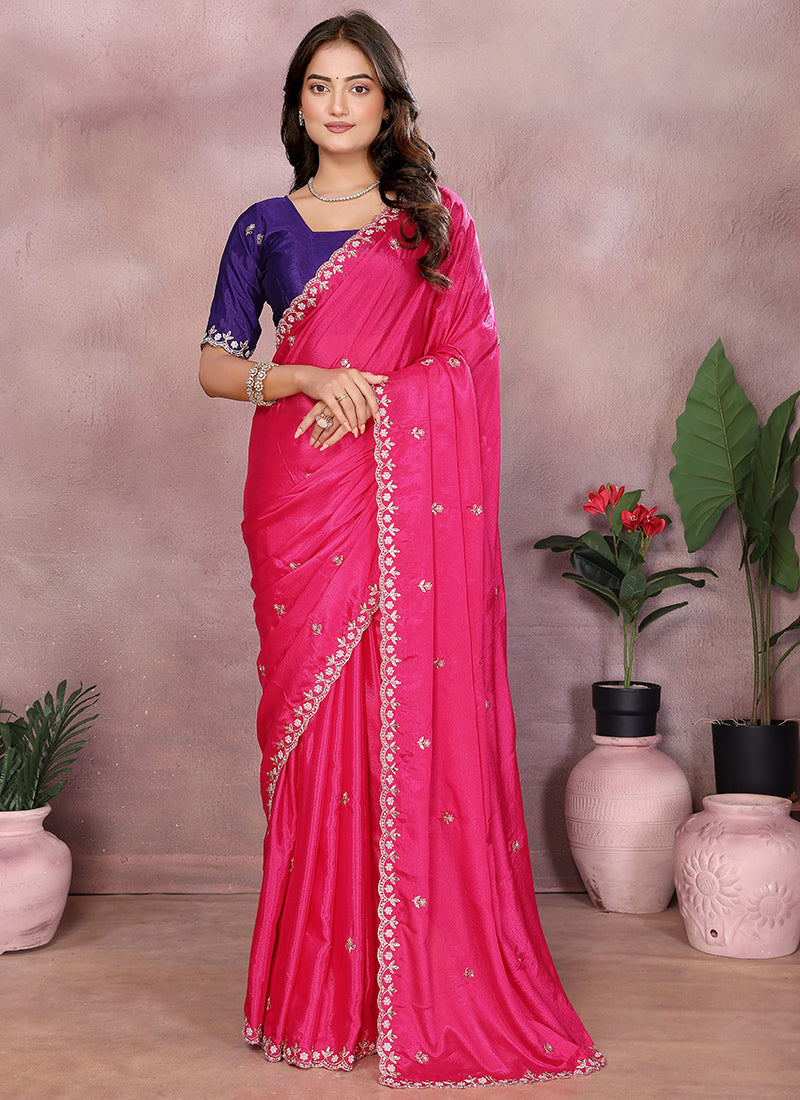 Vellora Rani Chinon Embroidery & Hand Moti Work Saree