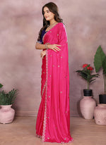 Thumbnail for Vellora Rani Chinon Embroidery & Hand Moti Work Saree