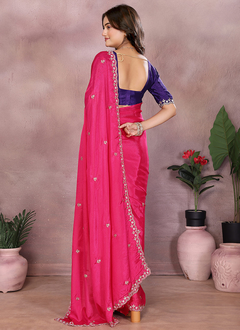 Vellora Rani Chinon Embroidery & Hand Moti Work Saree