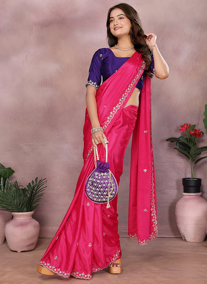 Vellora Rani Chinon Embroidery & Hand Moti Work Saree
