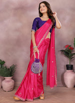 Thumbnail for Vellora Rani Chinon Embroidery & Hand Moti Work Saree