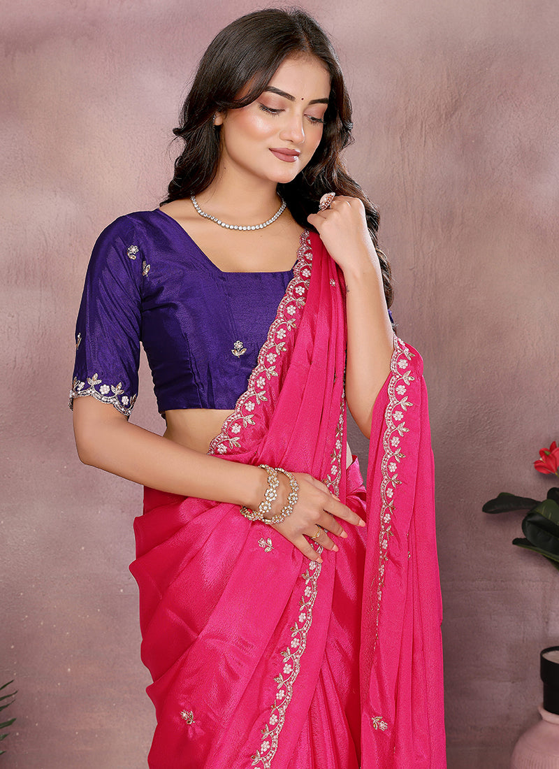 Vellora Rani Chinon Embroidery & Hand Moti Work Saree