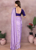 Thumbnail for Vellora Purple Chinon Embroidery & Hand Moti Work Saree
