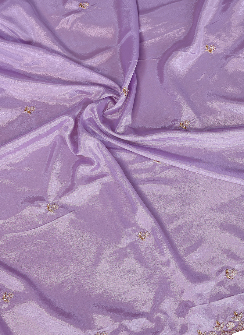 Vellora Purple Chinon Embroidery & Hand Moti Work Saree