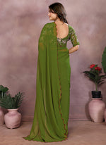 Thumbnail for Vellora Mehendi Green Georgette Sequin Work Saree