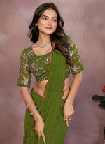 Thumbnail for Vellora Mehendi Green Georgette Sequin Work Saree