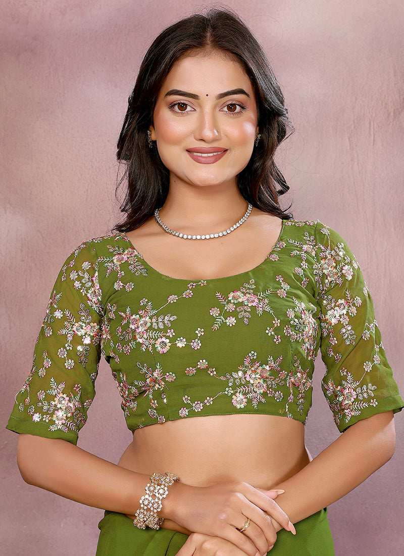 Vellora Mehendi Green Georgette Sequin Work Saree