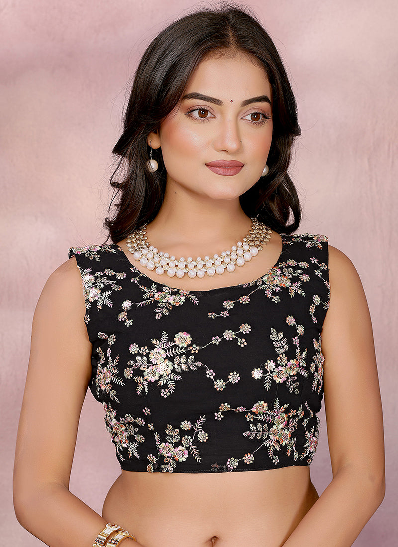 Vellora Black Georgette Sequin Work Party Wear Saree