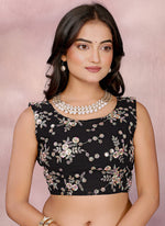 Thumbnail for Vellora Black Georgette Sequin Work Party Wear Saree