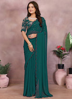 Thumbnail for Vellora Rama Green Georgette Sequin Work Saree
