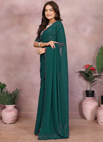 Thumbnail for Vellora Rama Green Georgette Sequin Work Saree