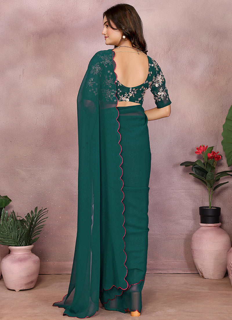 Vellora Rama Green Georgette Sequin Work Saree