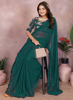 Thumbnail for Vellora Rama Green Georgette Sequin Work Saree