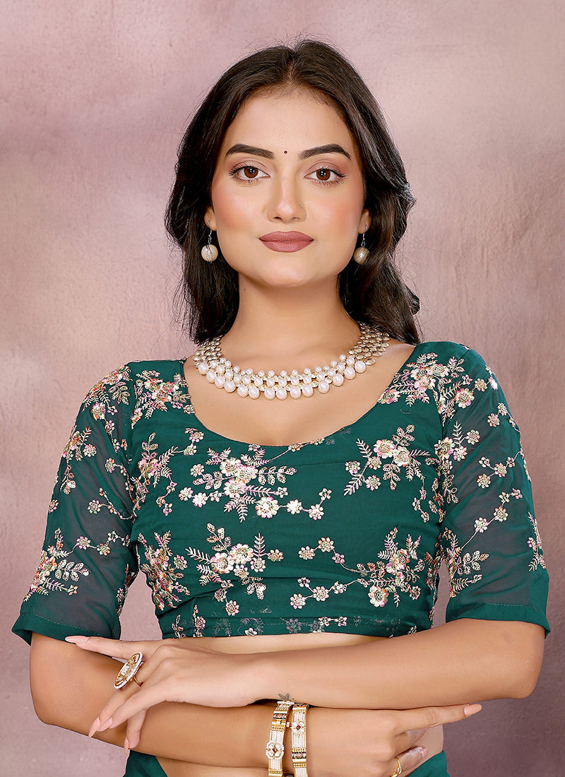 Vellora Rama Green Georgette Sequin Work Saree