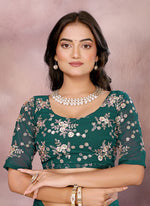Thumbnail for Vellora Rama Green Georgette Sequin Work Saree