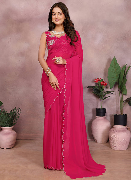 Vellora Rani Pink Georgette Sequin Work Saree
