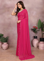 Thumbnail for Vellora Rani Pink Georgette Sequin Work Saree