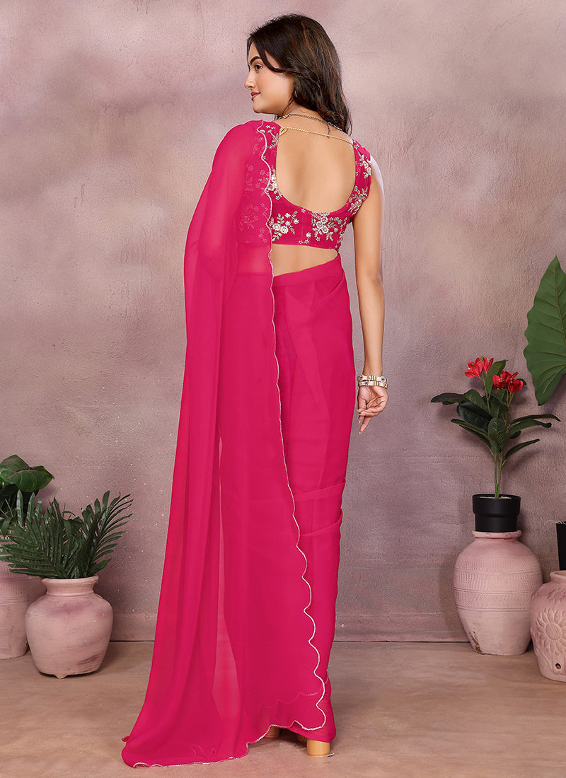 Vellora Rani Pink Georgette Sequin Work Saree