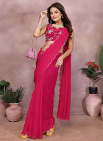 Thumbnail for Vellora Rani Pink Georgette Sequin Work Saree