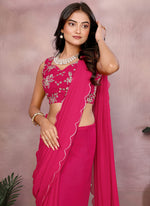 Thumbnail for Vellora Rani Pink Georgette Sequin Work Saree