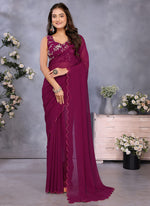 Thumbnail for Vellora Wine Georgette Sequin Work Party Saree