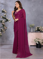 Thumbnail for Vellora Wine Georgette Sequin Work Party Saree