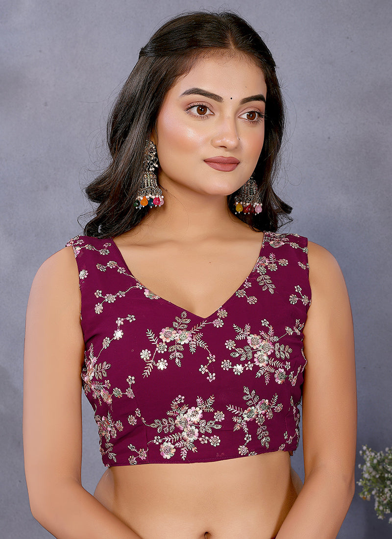 Vellora Wine Georgette Sequin Work Party Saree