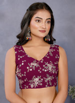 Thumbnail for Vellora Wine Georgette Sequin Work Party Saree