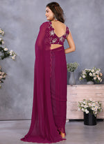 Thumbnail for Vellora Wine Georgette Sequin Work Party Saree