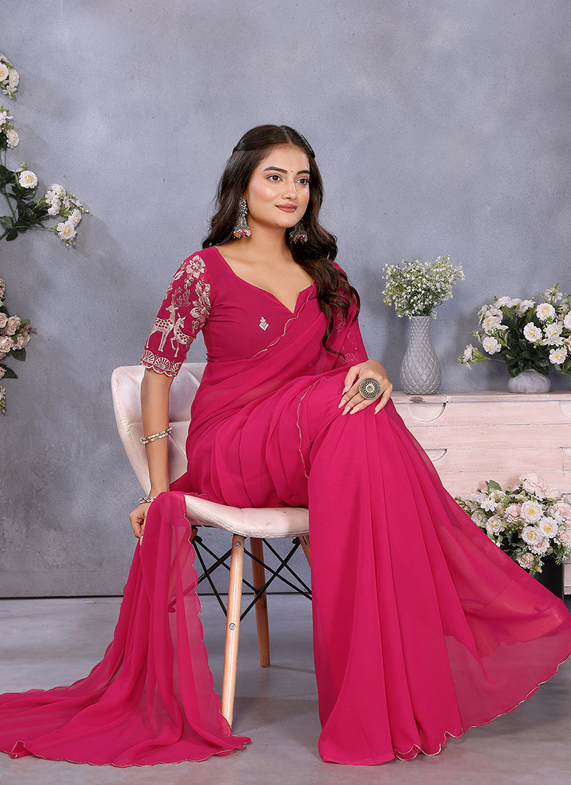 Vellora Rani Georgette Embroidery Zari Work Saree