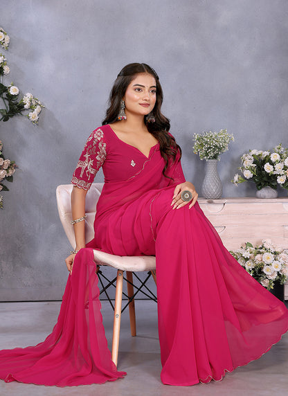 Vellora Rani Georgette Embroidery Zari Work Saree - Distacart