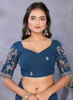 Thumbnail for Vellora Navy Blue Georgette Embroidery Zari Work Saree