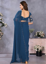 Thumbnail for Vellora Navy Blue Georgette Embroidery Zari Work Saree