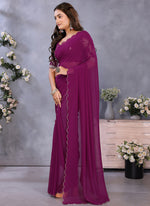 Thumbnail for Vellora Wine Georgette Embroidery Zari Work Saree