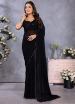 Thumbnail for Vellora Black Georgette Embroidery Zari Work Saree