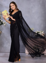 Thumbnail for Vellora Black Georgette Embroidery Zari Work Saree