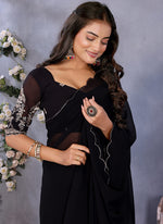 Thumbnail for Vellora Black Georgette Embroidery Zari Work Saree