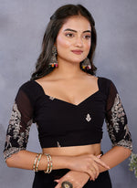 Thumbnail for Vellora Black Georgette Embroidery Zari Work Saree