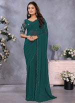 Thumbnail for Vellora Rama Green Georgette Embroidery Zari Work Saree