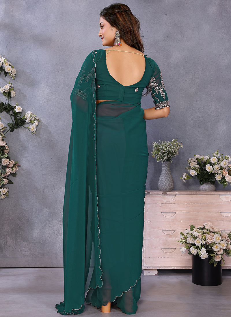 Vellora Rama Green Georgette Embroidery Zari Work Saree