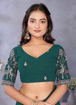 Thumbnail for Vellora Rama Green Georgette Embroidery Zari Work Saree