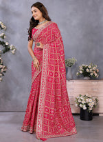 Thumbnail for Vellora Red Vichitra Silk Foil Embroidery Codding Work Saree