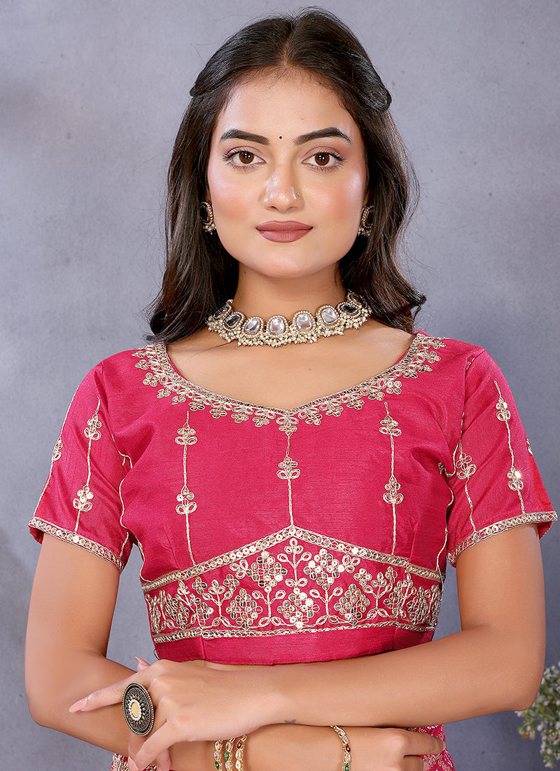 Vellora Red Vichitra Silk Foil Embroidery Codding Work Saree