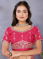 Thumbnail for Vellora Red Vichitra Silk Foil Embroidery Codding Work Saree