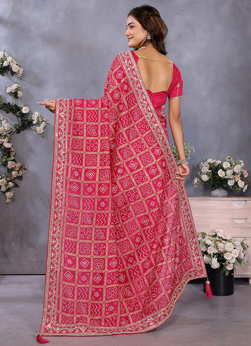 Vellora Red Vichitra Silk Foil Embroidery Codding Work Saree