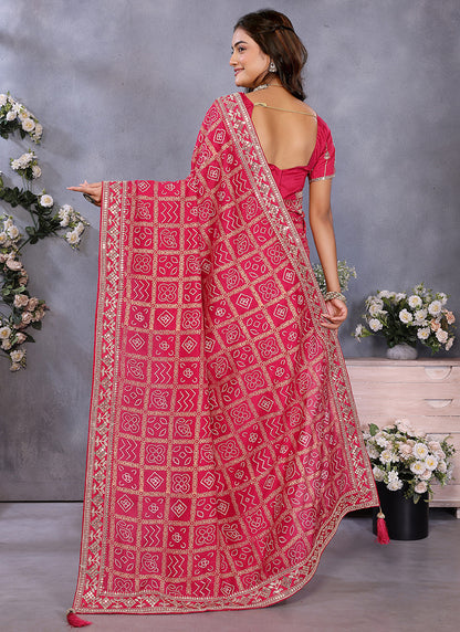 Vellora Red Vichitra Silk Foil Embroidery Codding Work Saree - Distacart