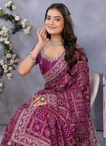 Thumbnail for Vellora Wine Vichitra Silk Foil Embroidery Codding Work Saree